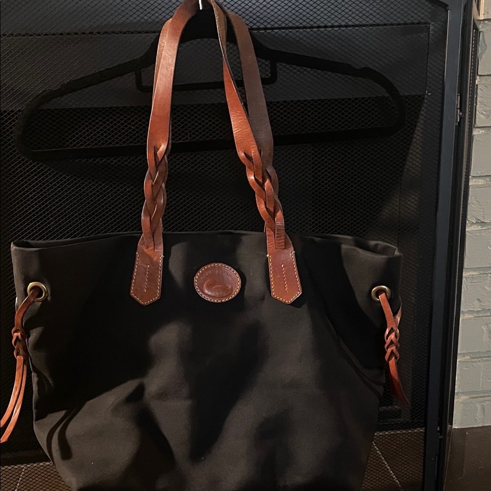 Dooney & Bourke Navy BlueTote with Brown Leather Trim
